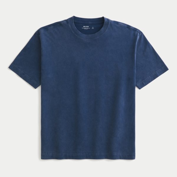 Boxy Heavyweight Washed Crew T-Shirt - washed navy
