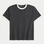 Boxy Heavyweight Ringer Crew T-Shirt - faded black