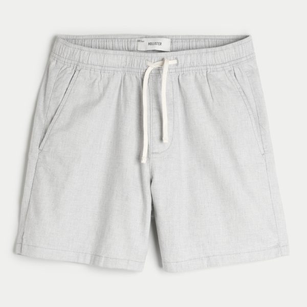 Mid-Thigh Linen-Blend Pull-On Shorts - light heather gray