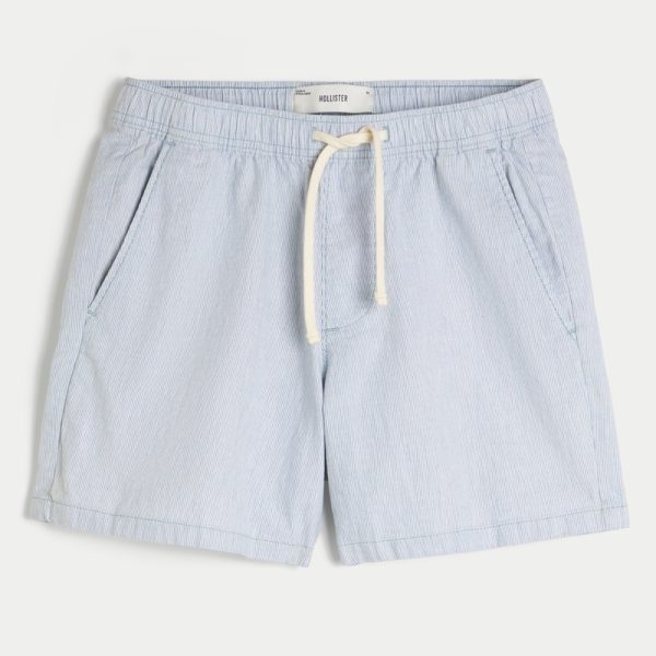Mid-Thigh Linen-Blend Pull-On Shorts - light blue stripe