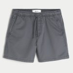 Mid-Thigh Twill Pull-On Shorts - dark gray