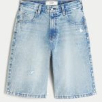 Medium Wash Super Baggy Denim Cargo Shorts - medium with tint