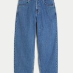 Washed Black Embroidered Skater Baggy Jeans - medium wash