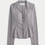 Button-Through Poplin Shirt - white check