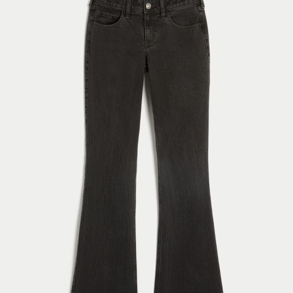Low-Rise Distressed Medium Wash Boot Jeans - washed black