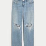 Low-Rise Medium Wash Loose Jeans - light medium ripped