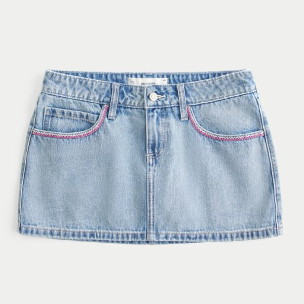 Medium Wash Embroidered Denim Mini Skort - light