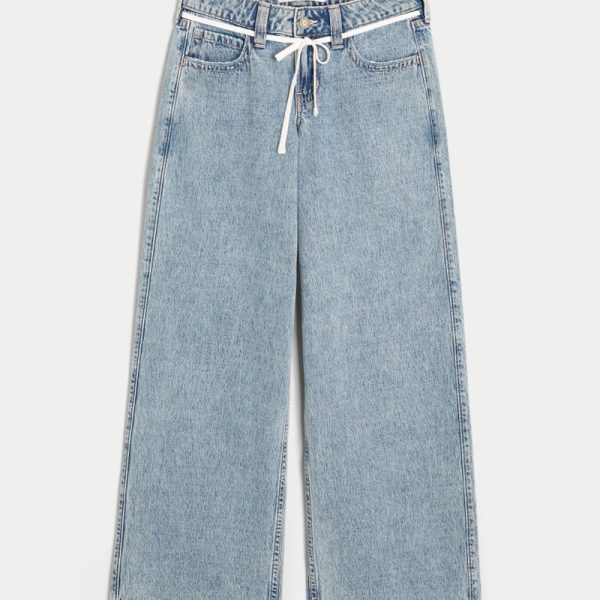 Low-Rise Light Wash Foldover Waist Super Baggy Jeans - medium