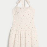 Drop-Waist Halter Mini Dress - cloud white pattern