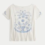 Oversized Off-the-Shoulder Farmers Market Graphic Tee - cloud white