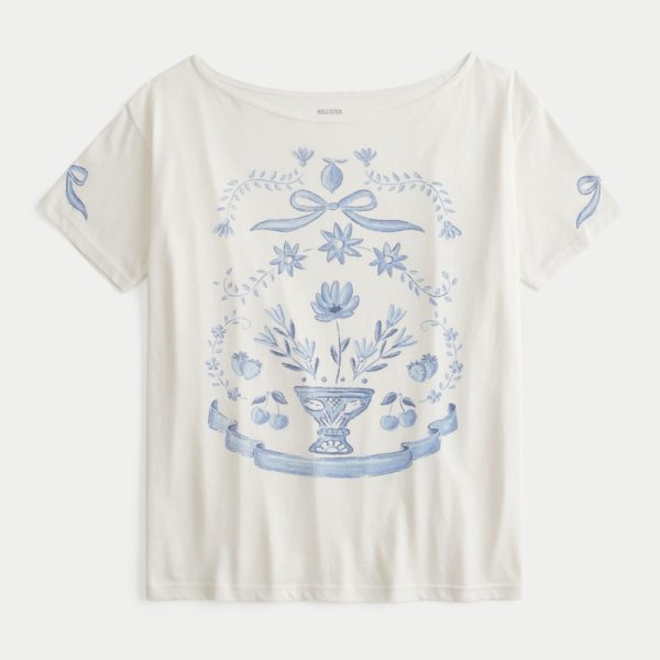 Oversized Off-the-Shoulder Farmers Market Graphic Tee - cloud white