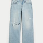 Low-Rise Medium Wash Embroidered Fruit Baggy Jeans - light ripped