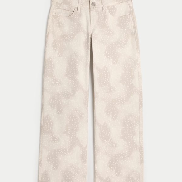 Low-Rise Medium Wash Embroidered Fruit Baggy Jeans - cream dot