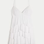 V-Neck Ruffled Tier Babydoll Mini Dress - white