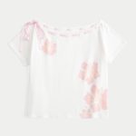 Easy Off-the-Shoulder Tie Camo T-Shirt - cloud white