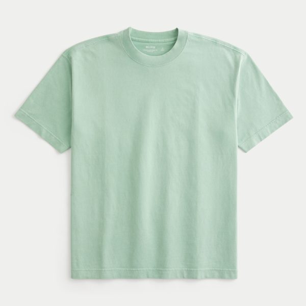 Boxy Heavyweight Washed Cotton Crew T-Shirt - washed mint green