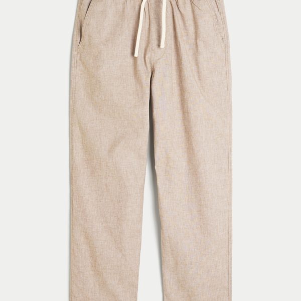 Linen-Blend Loose Pull-On Pants - tan