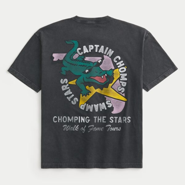 Boxy Lil Sandy Barbecue Graphic Tee - washed black