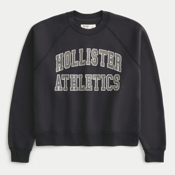 Boxy Crop Logo Graphic Crew Sweatshirt - faded black