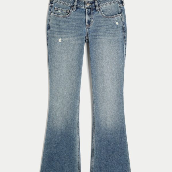 Low-Rise Medium Wash Embroidered Florals Boot Jeans - medium ripped