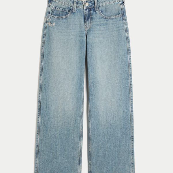 Low-Rise Medium Wash Baggy Jeans - medium