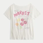 Oversized Off-the-Shoulder Farmers Market Graphic Tee - cloud white floral