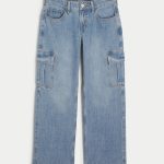 Low-Rise Medium Wash Embroidered Fruit Baggy Jeans - medium wash