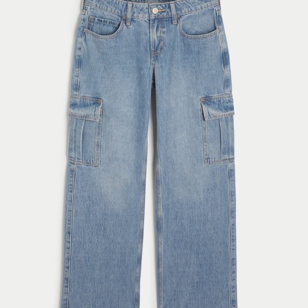Low-Rise Ripped Light Wash Baggy Jeans - medium wash