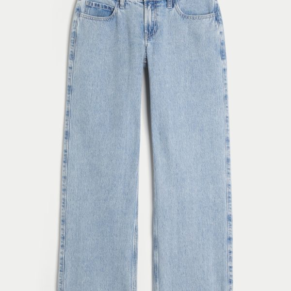 Low-Rise Medium Wash Embroidered Fruit Baggy Jeans - light