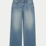 Low-Rise Medium Wash Embroidered Fruit Baggy Jeans - medium