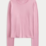 Seamless Fabric Long-Sleeve Crew Top - rose