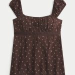 Easy Satin Tie Babydoll Top - espresso floral