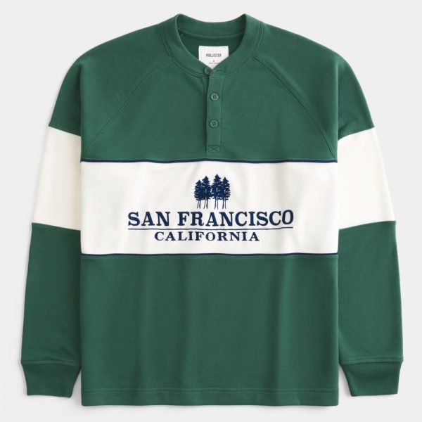 San Francisco Graphic Fleece Henley - faded green
