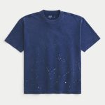 Boxy Heavyweight Washed Cotton Crew T-Shirt - washed navy with splatter