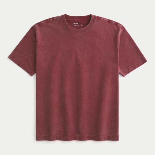 Boxy Heavyweight Washed Cotton Crew T-Shirt - washed burgundy