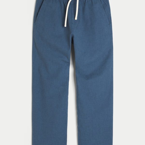 Linen-Blend Loose Pull-On Pants - navy