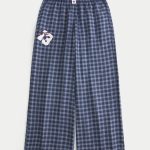 Baggy Flannel Pants - navy blue plaid